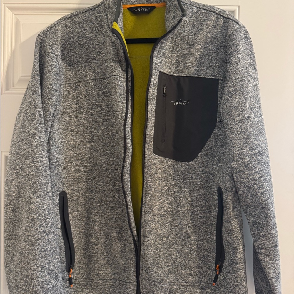 Orvis Gray and Yellow Fleece Jacket